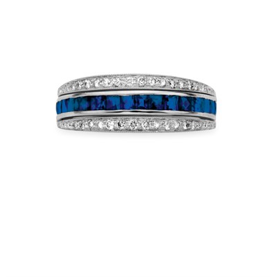 Lot 198 - Three Row Diamond, Sapphire and Ruby Swivel Band Ring