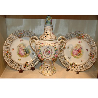 Lot 536 - Dresden Porcelain Covered Vase; Together with...