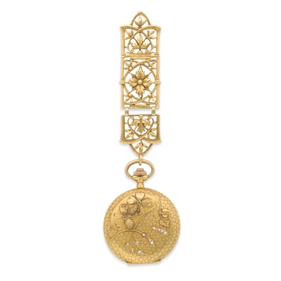Lot 101 - Art Nouveau Gold and Diamond Hunting Case Lapel Watch, Girard Perregaux