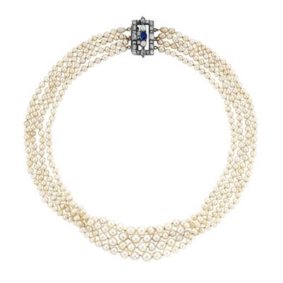 Lot 494 - Four Strand Natural and Cultured Pearl Necklace