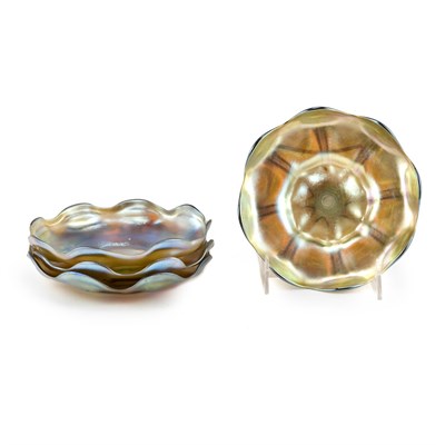 Lot 281 - Set of Four Tiffany Favrile Glass Ruffled...