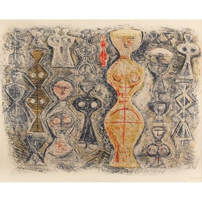 Lot 378 - Massimo Campigli FEMMES SUR FOND BLEU (M./T....