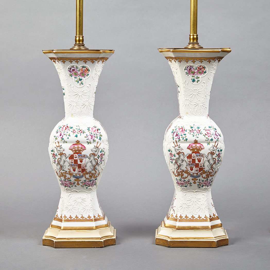 Lot 439 - Pair of Samson Style Porcelain Lamps Height...