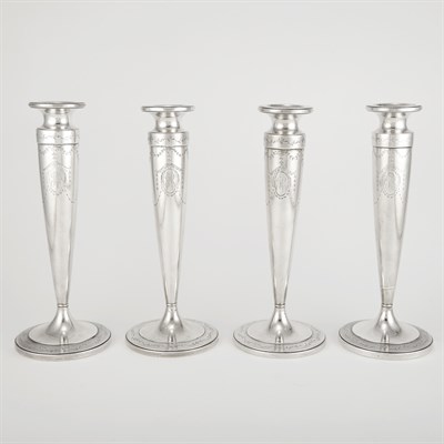 Lot 393 - Set of Four Sterling Silver Candlesticks...