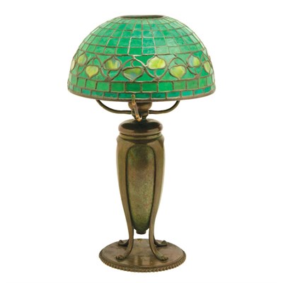 Lot 283 - Tiffany Studios Bronze and Leaded Glass Acorn...