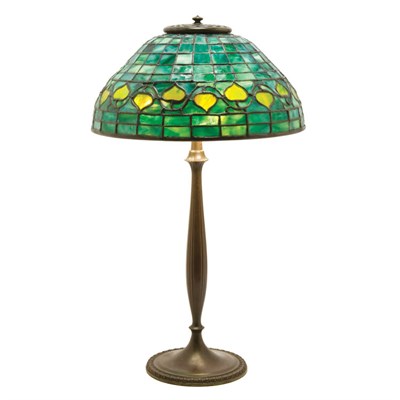 Lot 263 - Tiffany Studios Bronze and Leaded Glass Acorn...