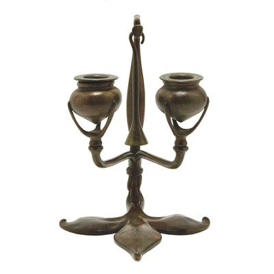 Lot 248 - Tiffany Studios Bronze Two-Light Candelabrum...