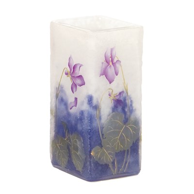 Lot 357 - Daum Acid Etched and Enameled Glass Vase Of...
