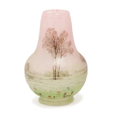 Lot 356 - Daum Acid Etched and Enameled Glass Prairie...