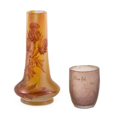 Lot 362 - Daum Acid Etched and Enameled Glass Vase Of...