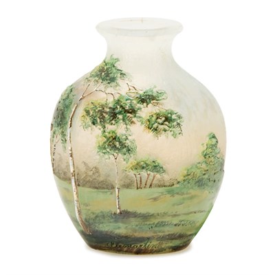 Lot 330 - Lamartine Enameled Cameo Glass Vase Of...