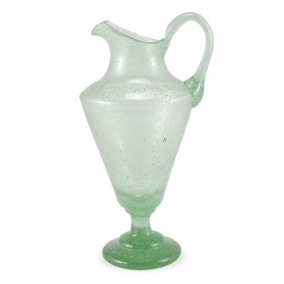 Lot 296 - Steuben Green Cluthra Glass Footed Pitcher...
