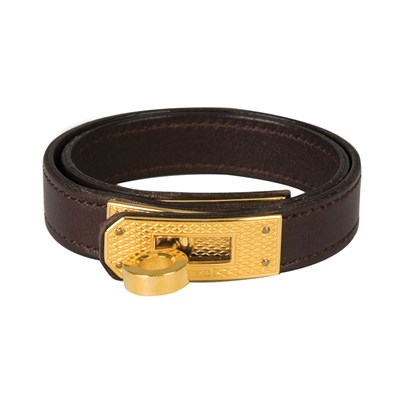 Lot 242 - Hermes Kelly Wrap Bracelet Dark brown calf...
