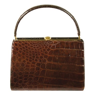 Lot 231 - Brown Alligator Handbag 1960s Stamped:...
