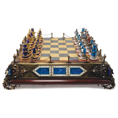 Lot 209 - Viennese Enameled Silver Chess Set The partial...