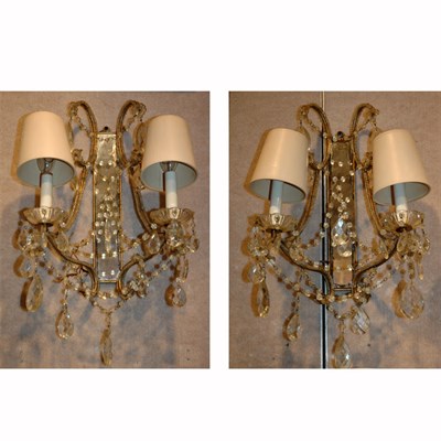 Lot 447 - Pair of Beaded Mirror Back Two-Light Sconces...
