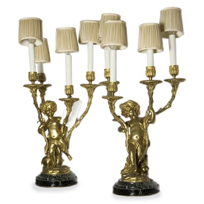 Lot 99 - Pair of Louis XV Style Gilt-Bronze Four-Light...
