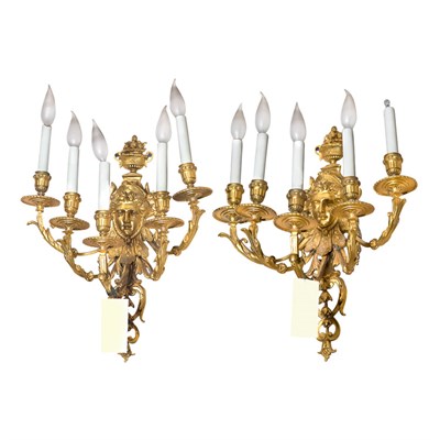 Lot 471 - Pair of Louis XVI Style Gilt-Metal Five-Light...