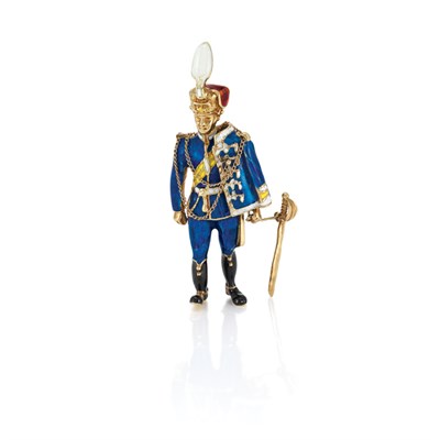 Lot 348 - Gold and Enamel Soldier Clip-Brooch, Tiffany & Co.