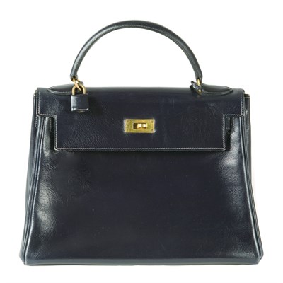 Lot 252 - Vintage Hermes Kelly Bag Black box calf with...