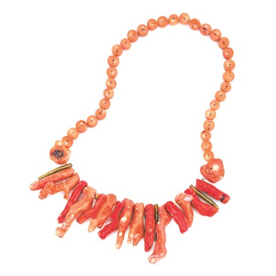 Lot 297 - Coral Branch Bib Necklace Contemporary Discs...
