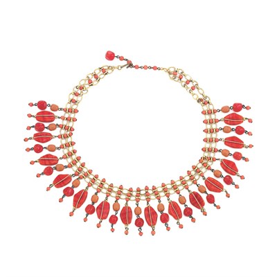Lot 278 - Coral Art Glass Bib Necklace 1960s Gilt-metal...