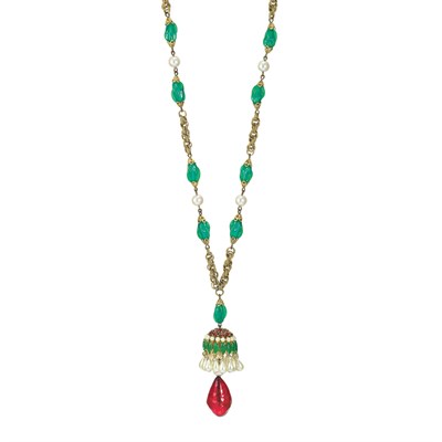 Lot 305 - Raj Style Tassel Necklace 1960s Emerald green...