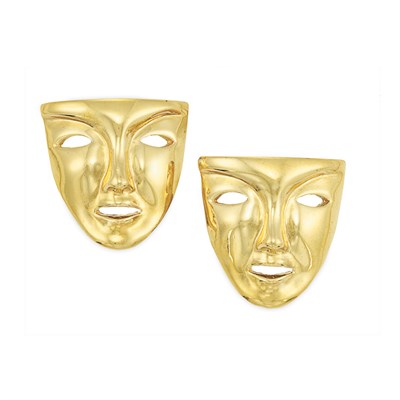Lot 408 - Robert Goossens Mask Earrings 1980s Gold-tone...