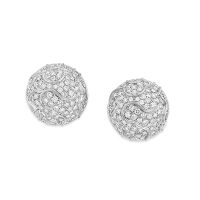 Lot 418 - Pair of White Gold and Diamond Bombe Earclips