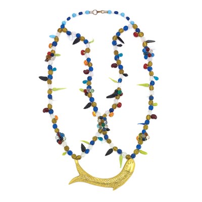 Lot 302 - Art Glass and Fish Necklace Circa 1970 Hand...