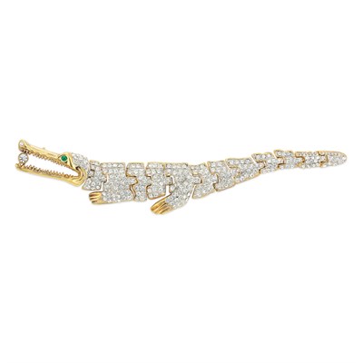 Lot 285 - Articulated Alligator Brooch 1980s Gold-tone...