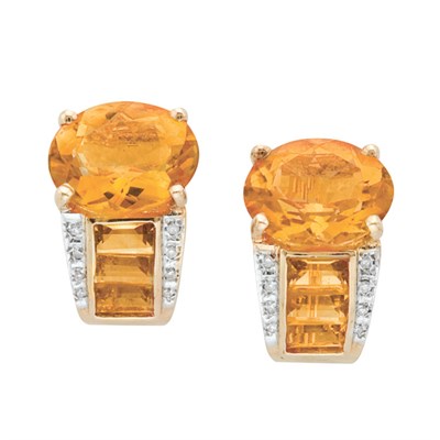 Lot 124 - Pair of Gold, Citrine and Diamond Earclips