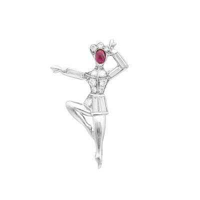 Lot 509 - Platinum, Diamond and Cabochon Ruby Ballerina Pin