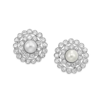 Lot 503 - Pair of Cultured Pearl and Diamond Earclips