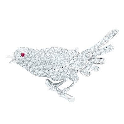Lot 579 - White Gold and Diamond Bird Brooch