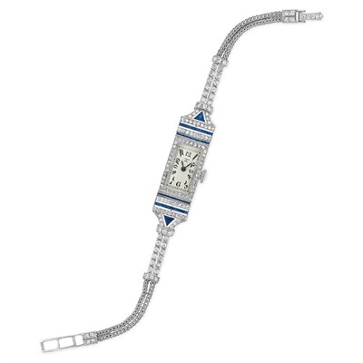 Lot 518 - Platinum, Sapphire and Diamond Wristwatch
