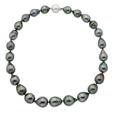 Lot 110 - Baroque Black Cultured Pearl Necklace with White Gold Ball Clasp