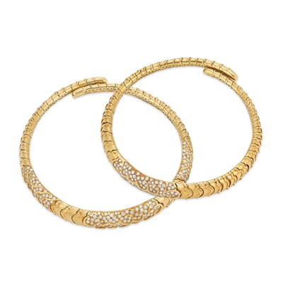 Lot 420 - Pair of Gold and Diamond Choker Necklaces