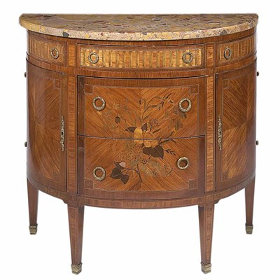 Lot 324 - Louis XVI Style Marble Top Inlaid Fruitwood...