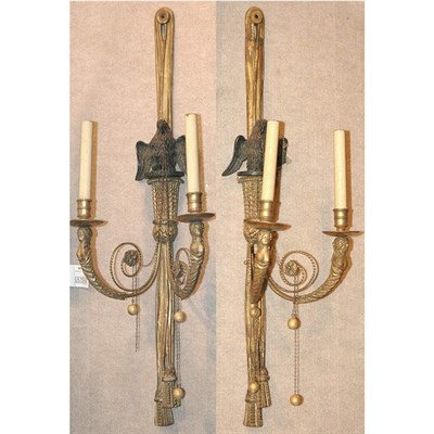 Lot 437 - Pair of Regency Parcel Gilt Two-Light Sconces...