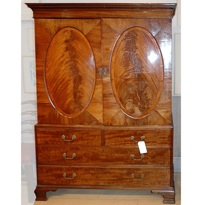Lot 401 - Georgian Inlaid Mahogany Linen Press Height 6...