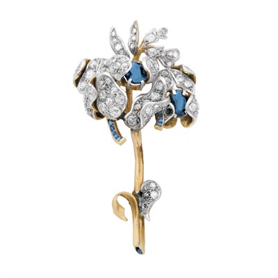 Lot 285 - Gold, Platinum, Diamond and Sapphire Brooch