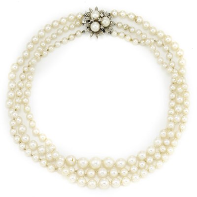 Lot 154 - Triple Strand Cultured Pearl Necklace