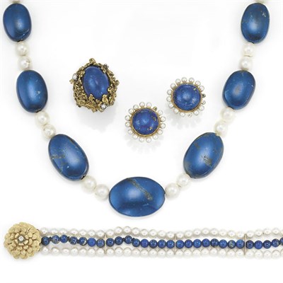 Lot 286 - Group of Gold, Lapis, Blue Hardstone and Cultured Pearl Jewelry