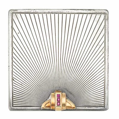 Lot 367 - Sterling Silver, Gold and Ruby Compact, Black, Starr & Gorham
