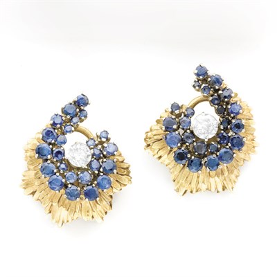 Lot 337 - Gold, Sapphire and Diamond Earclips