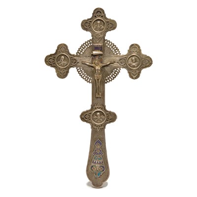 Lot 211 - Russian Enameled Silver Cross Marks rubbed,...