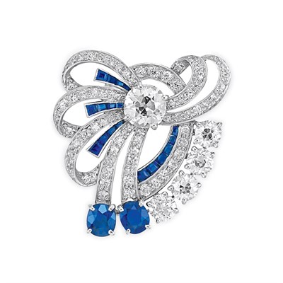 Lot 385 - Diamond and Sapphire Bow Clip, Yard