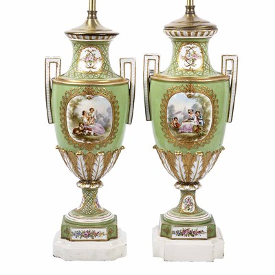 Lot 323 - Pair of Sevres Style Gilt and Polychrome...