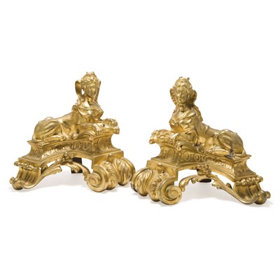 Lot 177 - Pair of Regence Style Gilt-Bronze Chenets Each...